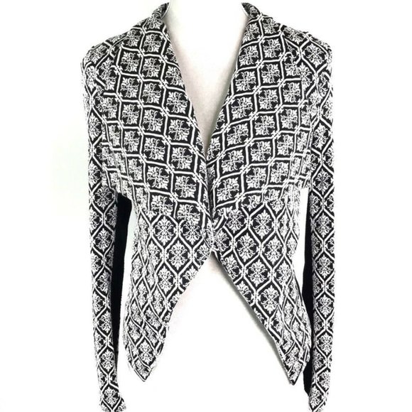 41 Hawthorn | Black White Geometric Stretch Open Front Cardigan Jacket - Picture 2 of 14